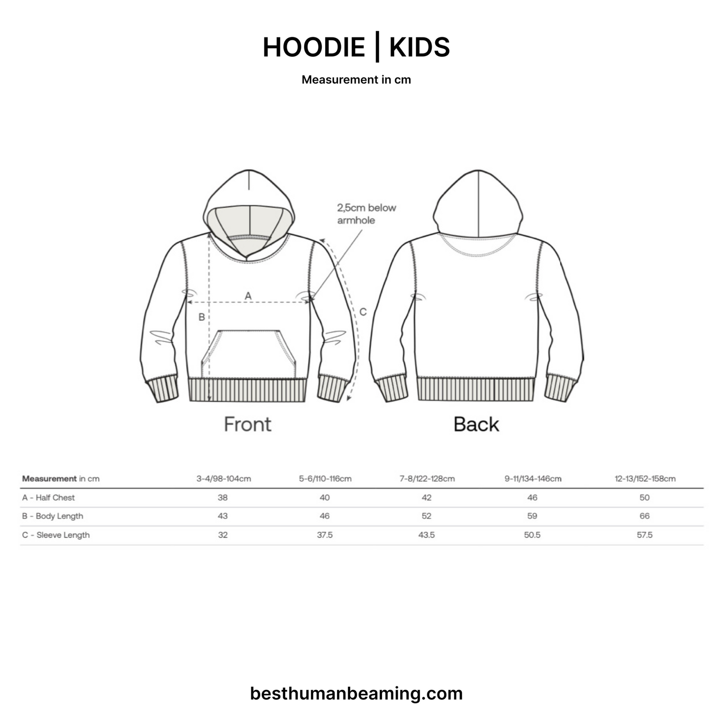 Sizing Guide for Best Human Beaming Kids Hoodie