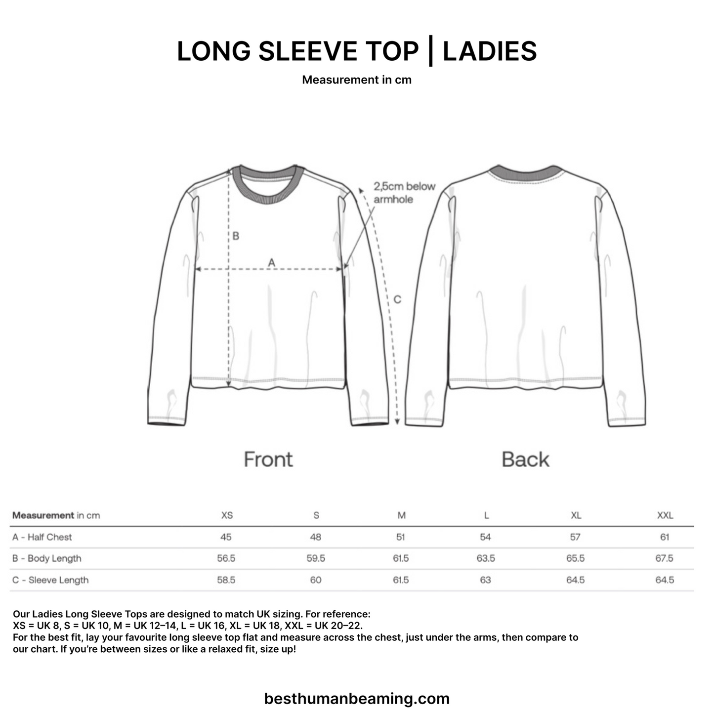 Sizing Guide for Best Human Beaming Ladies along Sleeve Top