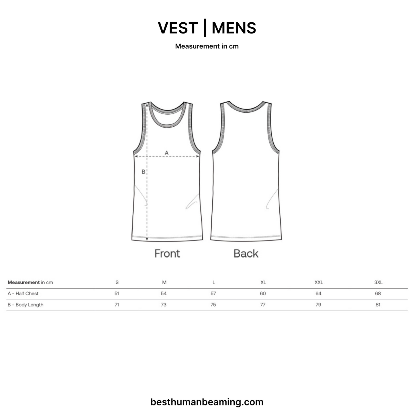 Sizing Guide for Best Human Beaming Men’s Vest