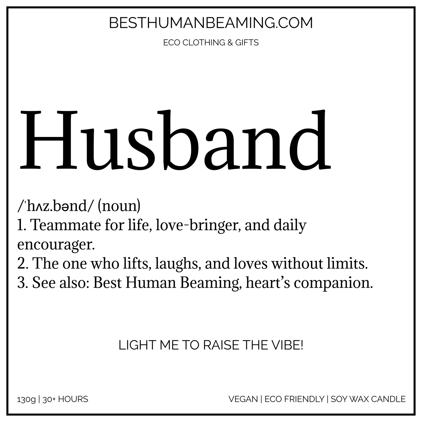 Husband: Dictionary Definition Candle | Soy Wax | Eco Candle