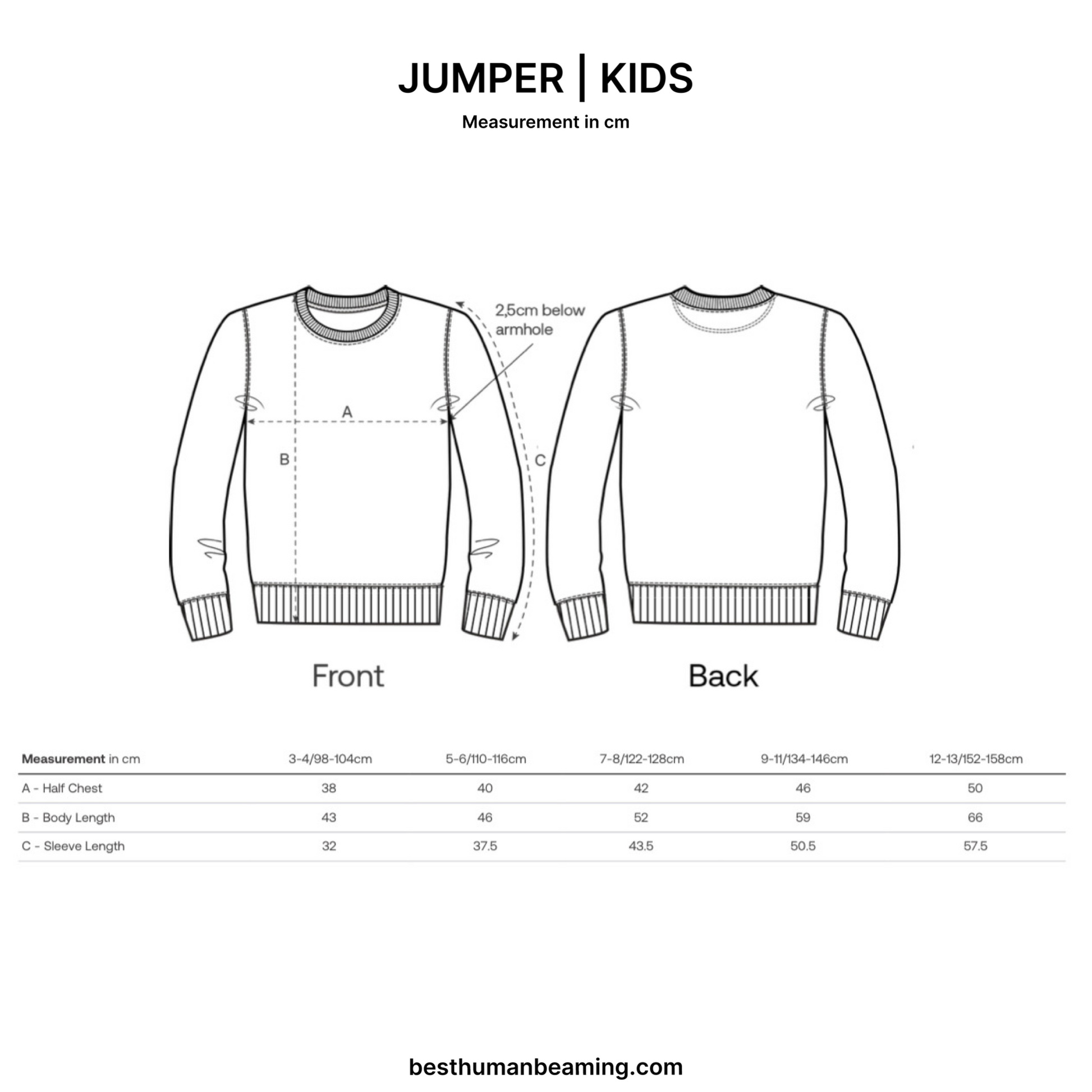Sizing Guide for Best Human Beaming Kids Jumper 