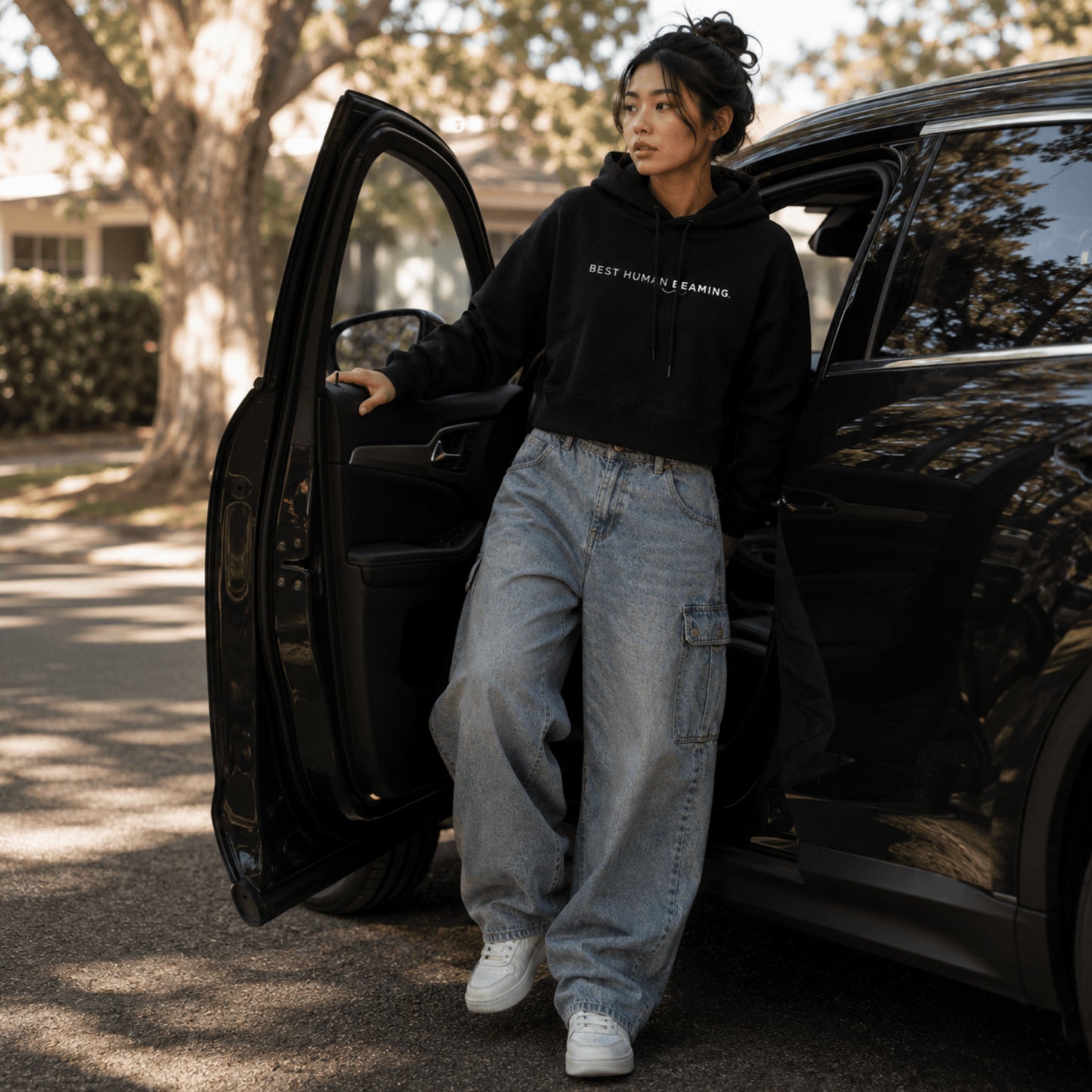 CROPPED COTTON HOODIE